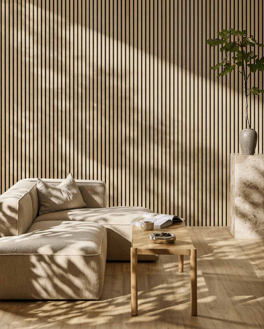 Akupanel | Akoestisch paneel / Natural Wood Klassiek eiken, Black vilt, Black MDF, 240 x 60 cm 